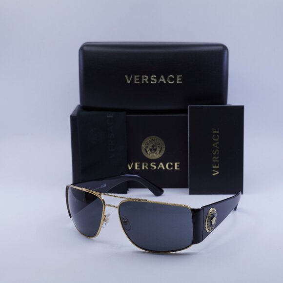 Versace VE2163 100287 Rectangle Sunglasses – Gold Black/Grey - Picture 1 of 9